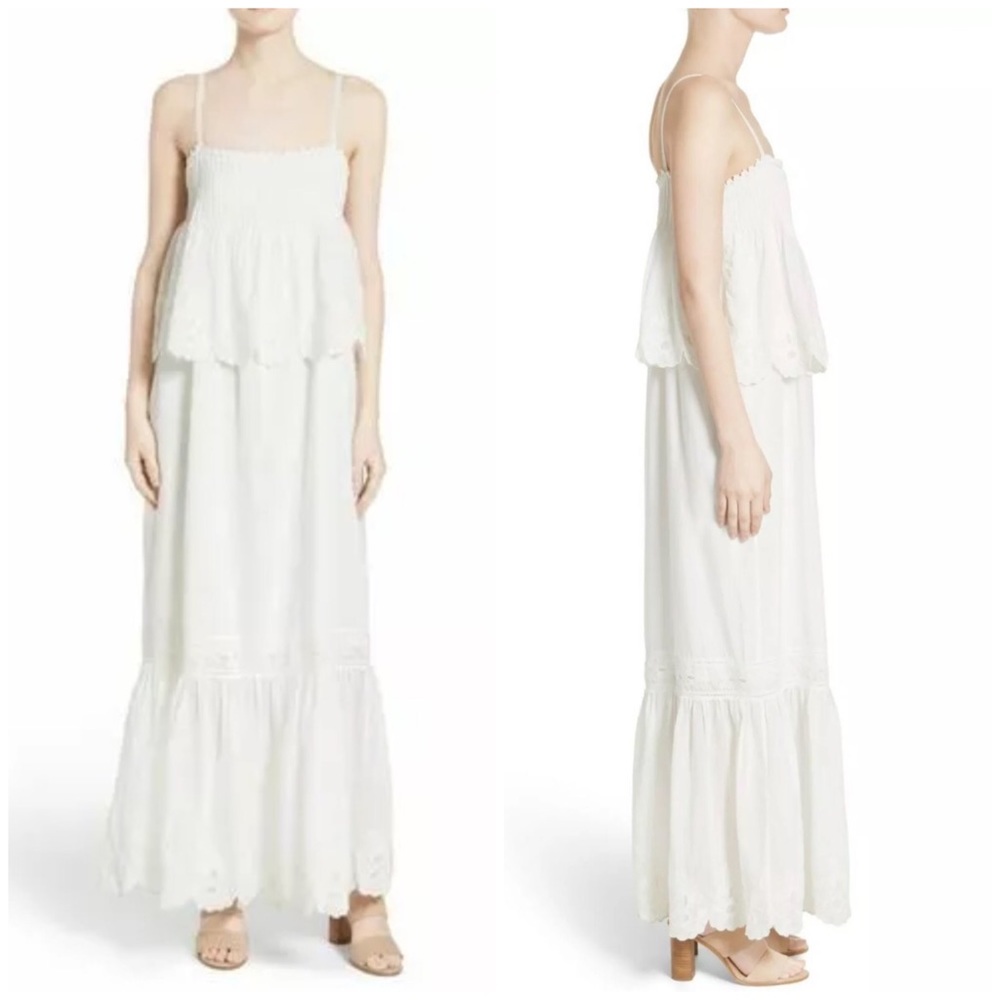Joie XS X-Small White Rey Tiered Maxi Dress